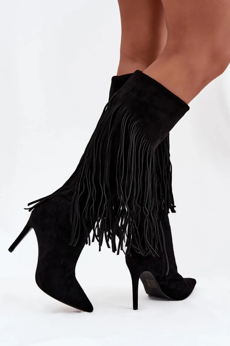 Sale Kozaki Damskie Na Szpilce Z Frędzlami Czarne Isalune Damskie Kozaki Ocieplane|Kozaki Na Szpilce