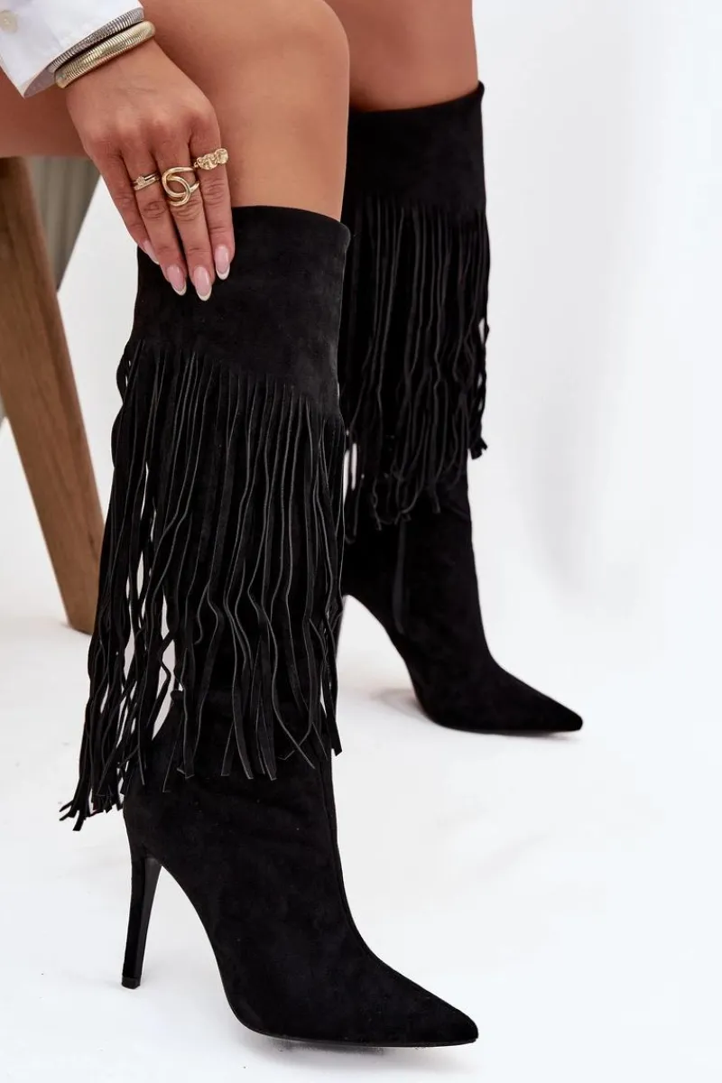 Sale Kozaki Damskie Na Szpilce Z Frędzlami Czarne Isalune Damskie Kozaki Ocieplane|Kozaki Na Szpilce