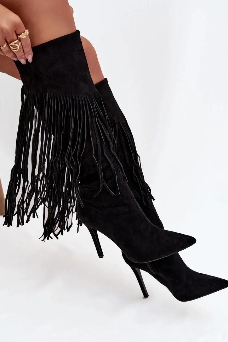 Sale Kozaki Damskie Na Szpilce Z Frędzlami Czarne Isalune Damskie Kozaki Ocieplane|Kozaki Na Szpilce