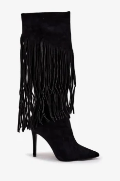 Sale Kozaki Damskie Na Szpilce Z Frędzlami Czarne Isalune Damskie Kozaki Ocieplane|Kozaki Na Szpilce