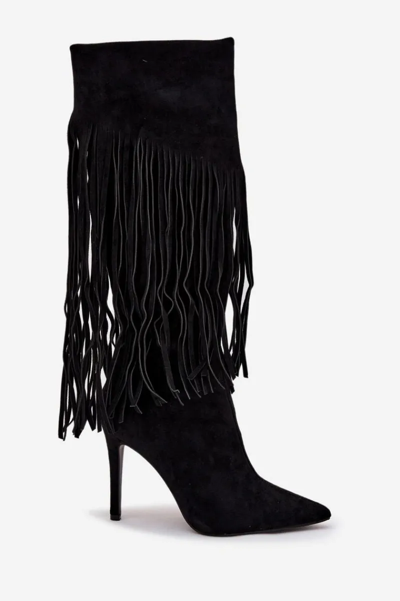 Sale Kozaki Damskie Na Szpilce Z Frędzlami Czarne Isalune Damskie Kozaki Ocieplane|Kozaki Na Szpilce