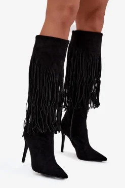 Sale Kozaki Damskie Na Szpilce Z Frędzlami Czarne Isalune Damskie Kozaki Ocieplane|Kozaki Na Szpilce
