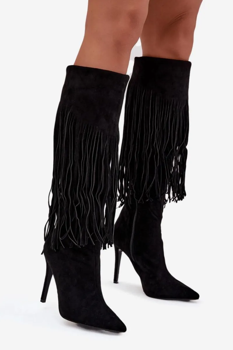 Sale Kozaki Damskie Na Szpilce Z Frędzlami Czarne Isalune Damskie Kozaki Ocieplane|Kozaki Na Szpilce