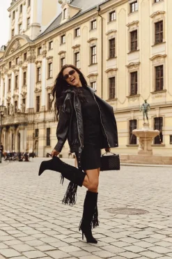 Sale Kozaki Damskie Na Szpilce Z Frędzlami Czarne Isalune Damskie Kozaki Ocieplane|Kozaki Na Szpilce