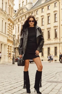 Sale Kozaki Damskie Na Szpilce Z Frędzlami Czarne Isalune Damskie Kozaki Ocieplane|Kozaki Na Szpilce