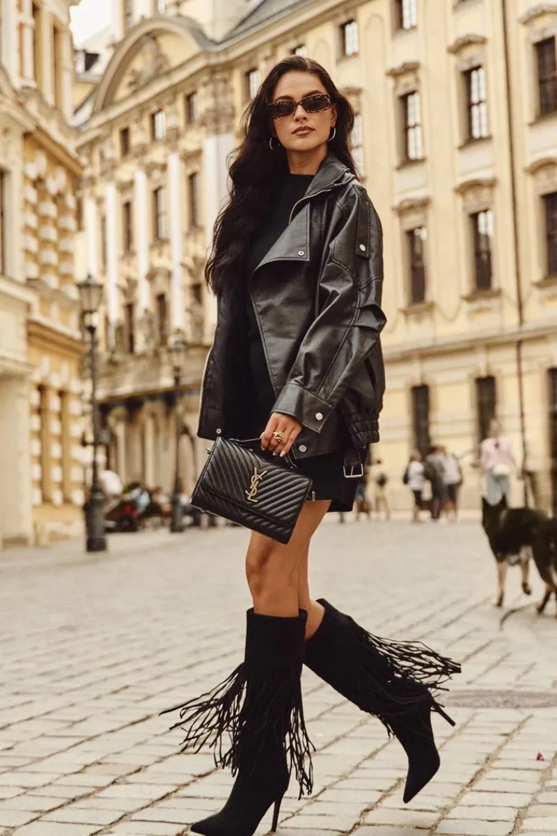 Sale Kozaki Damskie Na Szpilce Z Frędzlami Czarne Isalune Damskie Kozaki Ocieplane|Kozaki Na Szpilce