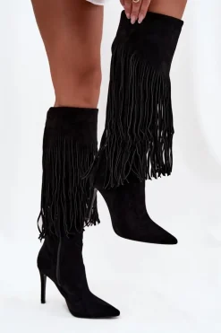 Sale Kozaki Damskie Na Szpilce Z Frędzlami Czarne Isalune Damskie Kozaki Ocieplane|Kozaki Na Szpilce
