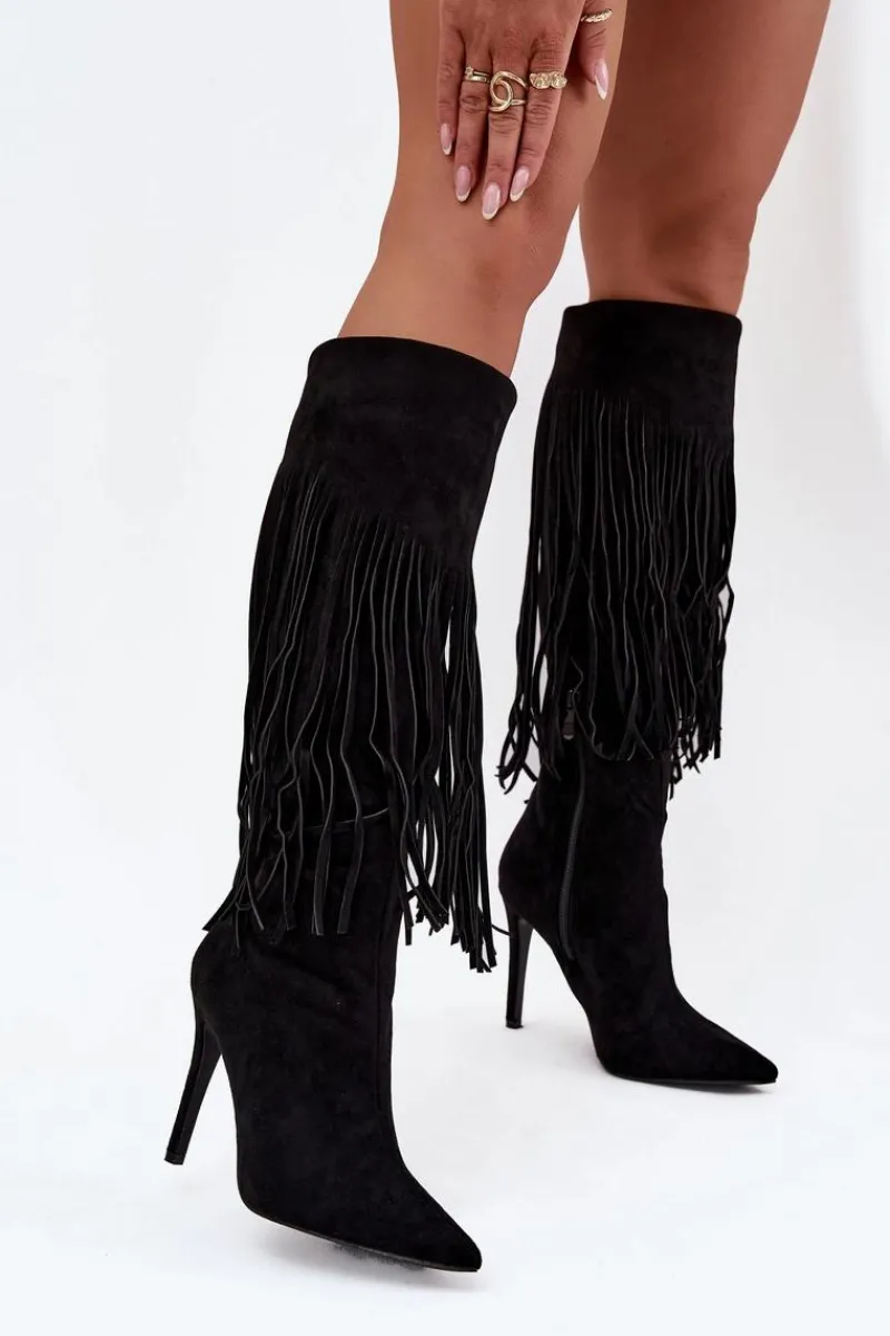 Sale Kozaki Damskie Na Szpilce Z Frędzlami Czarne Isalune Damskie Kozaki Ocieplane|Kozaki Na Szpilce