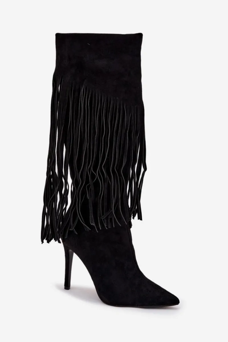 Sale Kozaki Damskie Na Szpilce Z Frędzlami Czarne Isalune Damskie Kozaki Ocieplane|Kozaki Na Szpilce