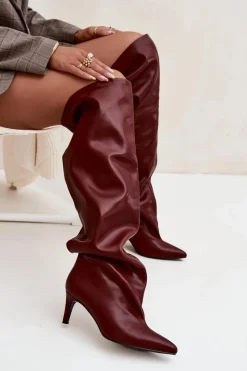 Boto Kozaki Damskie Na Szpilce Wsuwane Bordowe Mavilla