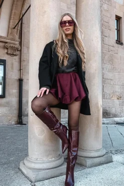 Kozaki Na Szpilce|Kozaki Przed Kolano>Boto Kozaki Damskie Na Szpilce Z Paskiem Bordowe Lisanne Czerwony