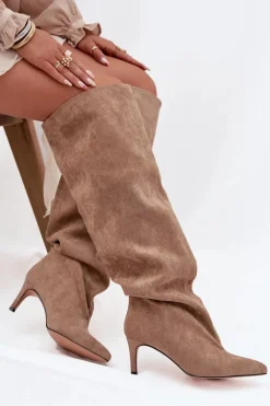 Discount Kozaki Damskie Na Szpilce Wsuwane Beżowe Mavilla Damskie Kozaki Ocieplane|Muszkieterki