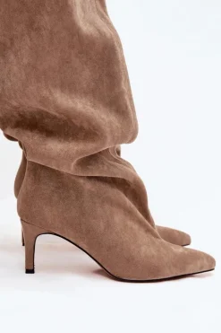 Discount Kozaki Damskie Na Szpilce Wsuwane Beżowe Mavilla Damskie Kozaki Ocieplane|Muszkieterki