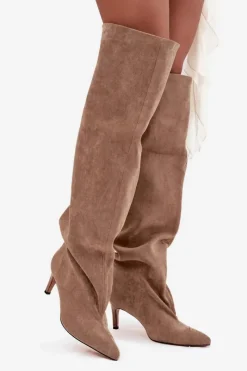 Discount Kozaki Damskie Na Szpilce Wsuwane Beżowe Mavilla Damskie Kozaki Ocieplane|Muszkieterki