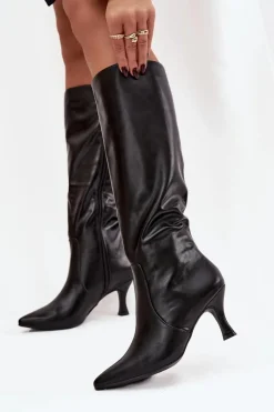 Best Boto Kozaki Damskie Na Szpilce Z Eko Skóry Czarne Karella