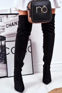 Kozaki Damskie Na Szpilce Zamszowe Czarne Huanto Damskie Kozaki Wiosenne|Kozaki Na Obcasie