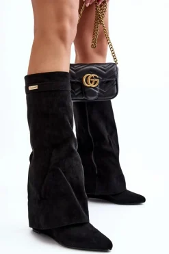 Outlet Kozaki Damskie Na Ukrytym Koturnie Czarne Pattia Damskie Kozaki Wiosenne|Kozaki Na Koturnie