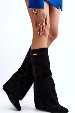 Outlet Kozaki Damskie Na Ukrytym Koturnie Czarne Pattia Damskie Kozaki Wiosenne|Kozaki Na Koturnie