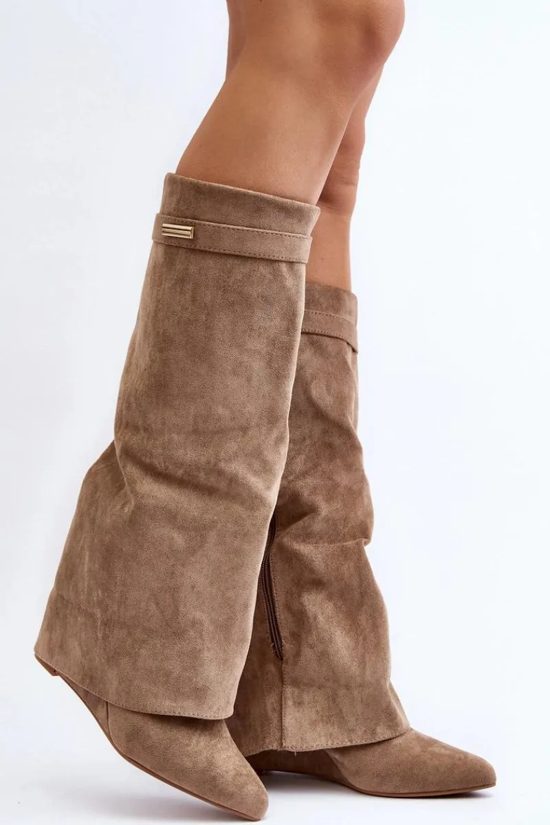 Kozaki Wiosenne|Kozaki Na Koturnie>Boto Kozaki Damskie Na Ukrytym Koturnie Beżowe Pattia