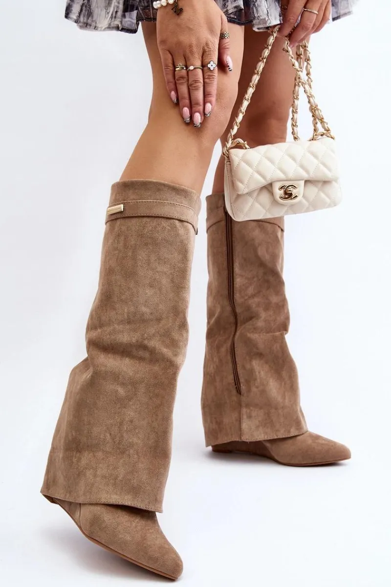 Kozaki Wiosenne|Kozaki Na Koturnie>Boto Kozaki Damskie Na Ukrytym Koturnie Beżowe Pattia