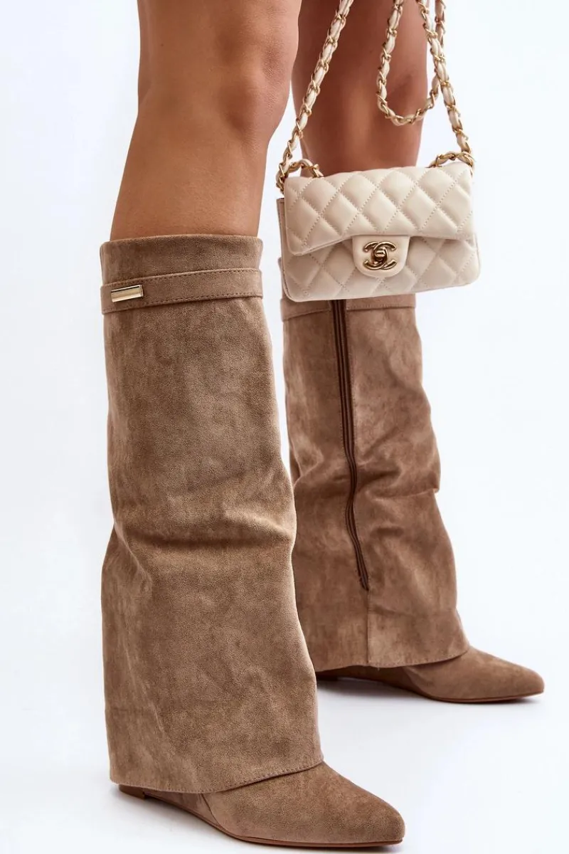 Kozaki Wiosenne|Kozaki Na Koturnie>Boto Kozaki Damskie Na Ukrytym Koturnie Beżowe Pattia