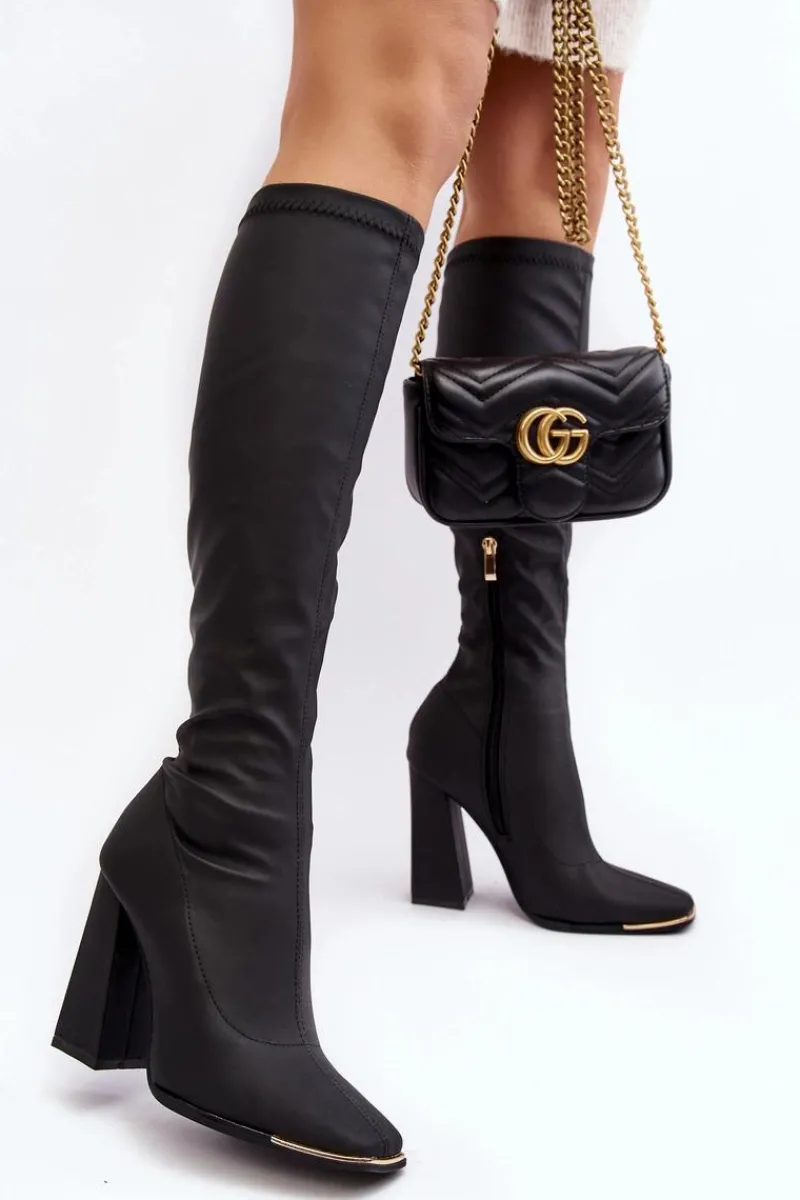 Boto Kozaki Damskie Na Wysokim Słupku Czarne Rishabh