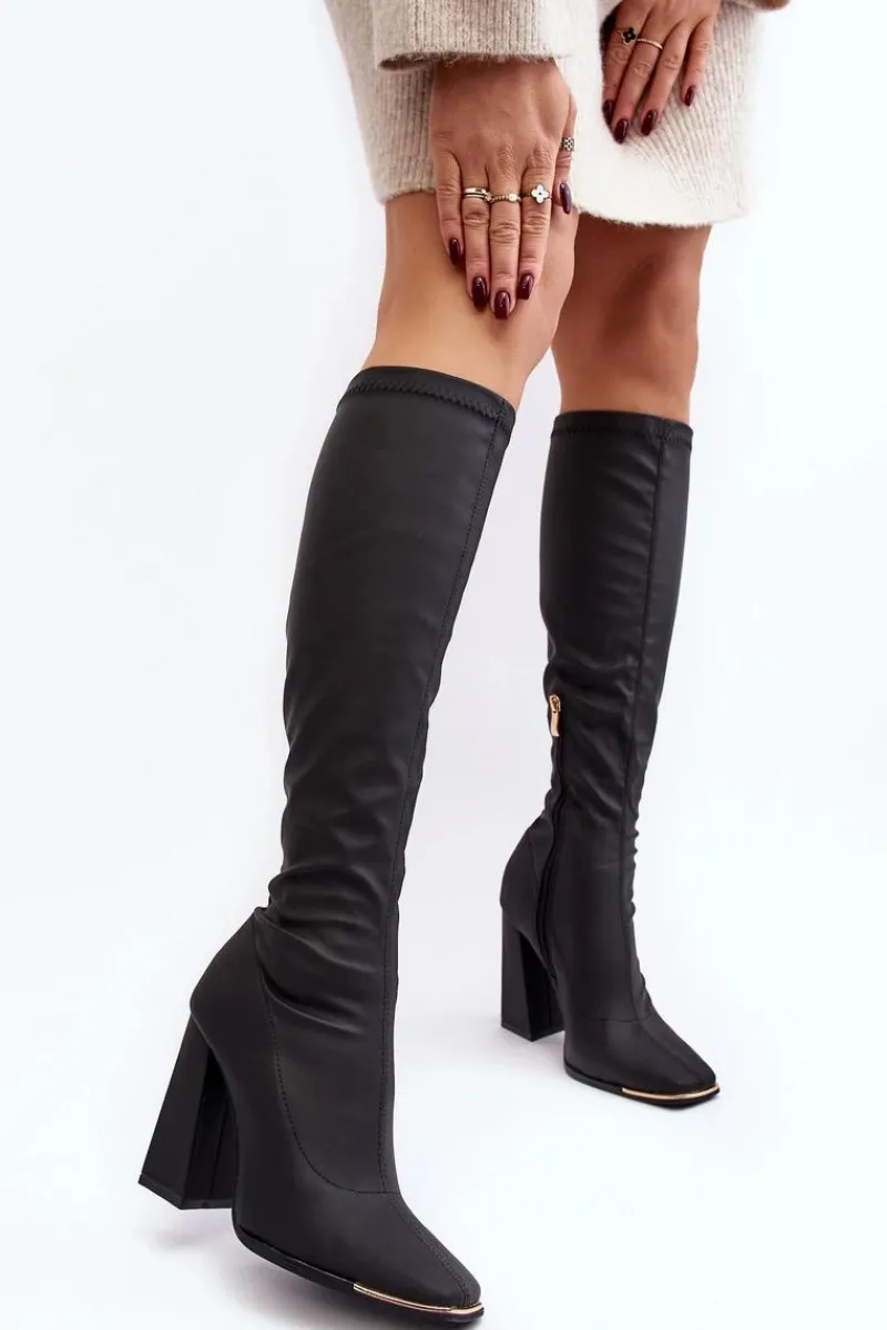 Boto Kozaki Damskie Na Wysokim Słupku Czarne Rishabh