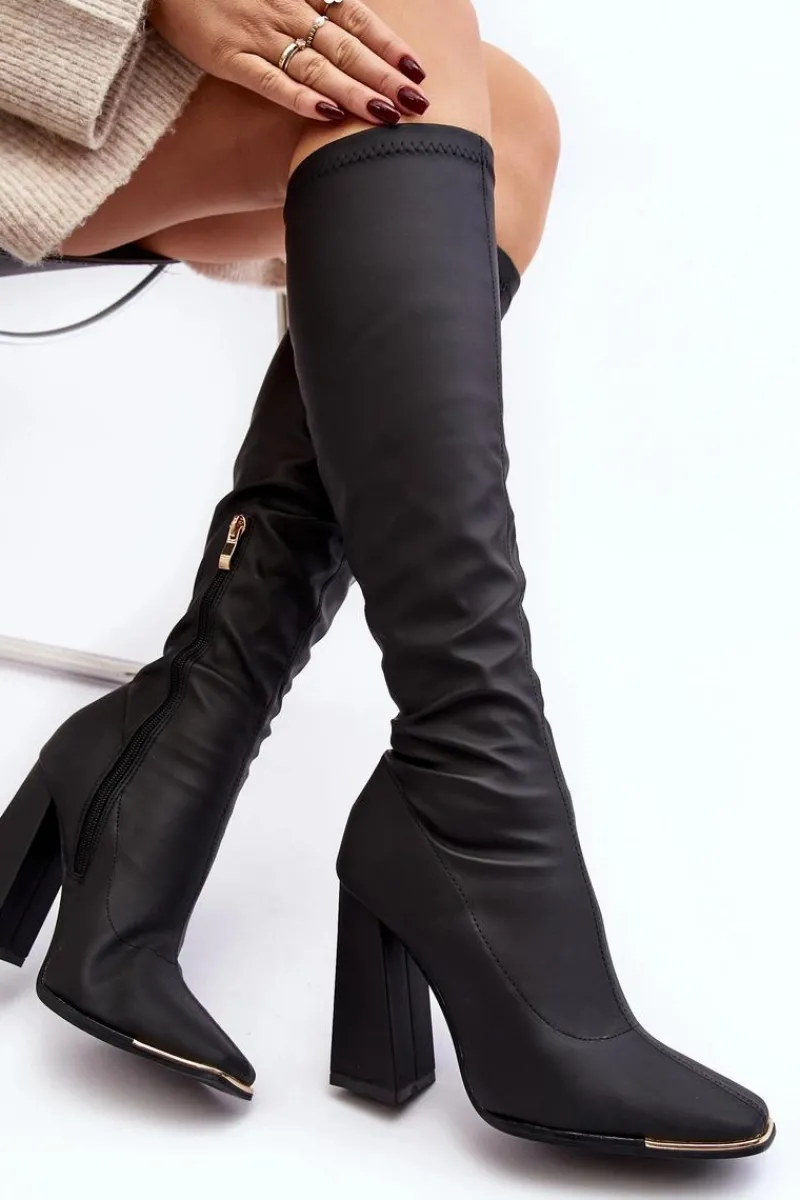 Boto Kozaki Damskie Na Wysokim Słupku Czarne Rishabh