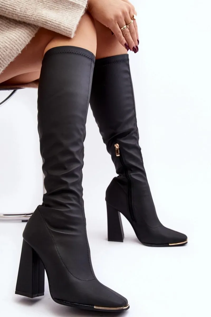 Boto Kozaki Damskie Na Wysokim Słupku Czarne Rishabh