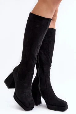 Discount Boto Kozaki Damskie Ocieplane Na Masywnym Obcasie Czarne Layala