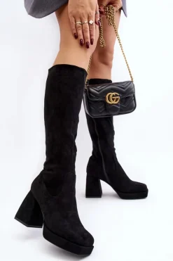 Discount Boto Kozaki Damskie Ocieplane Na Masywnym Obcasie Czarne Layala