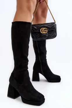 Discount Boto Kozaki Damskie Ocieplane Na Masywnym Obcasie Czarne Layala