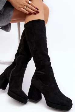 Discount Boto Kozaki Damskie Ocieplane Na Masywnym Obcasie Czarne Layala