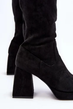 Discount Boto Kozaki Damskie Ocieplane Na Masywnym Obcasie Czarne Layala