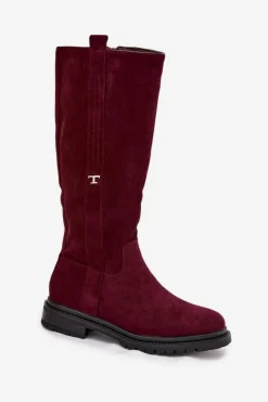 Kozaki Ocieplane|Kozaki Płaskie></noscript>Boto Kozaki Damskie Ocieplane Na płaskim Obcasie Eko Zamszowe Bordowe Delyssa