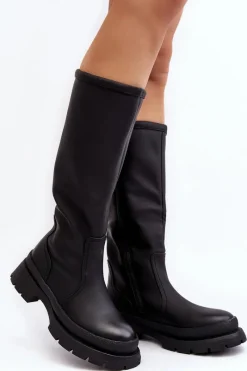 Clearance Kozaki Damskie Ocieplane Na Płaskim Obcasie Czarne Desiren Damskie Kozaki Ocieplane|Kozaki Płaskie