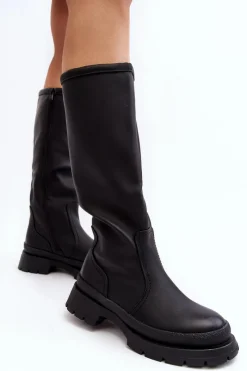 Clearance Kozaki Damskie Ocieplane Na Płaskim Obcasie Czarne Desiren Damskie Kozaki Ocieplane|Kozaki Płaskie