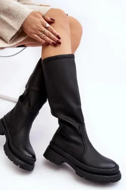 Clearance Kozaki Damskie Ocieplane Na Płaskim Obcasie Czarne Desiren Damskie Kozaki Ocieplane|Kozaki Płaskie