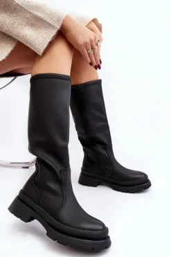 Clearance Kozaki Damskie Ocieplane Na Płaskim Obcasie Czarne Desiren Damskie Kozaki Ocieplane|Kozaki Płaskie