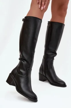 Online Buty damskie Vinceza Kozaki Damskie Ocieplane Na Obcasie Z Klamrą Vinceza 58589 Czarne Czarny