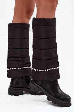 Kozaki Z Wywiniętą Cholewką|Kozaki Płaskie>Boto Kozaki Damskie Ocieplane Z Koralikami Czarne Irvette Czarny