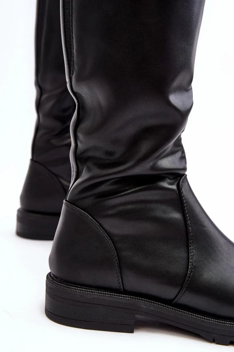 Kozaki Płaskie|Kozaki Przed Kolano>Buty Sergio Leone Kozaki Damskie Ocieplane Na Płaskim Obcasie Czarne Evelio