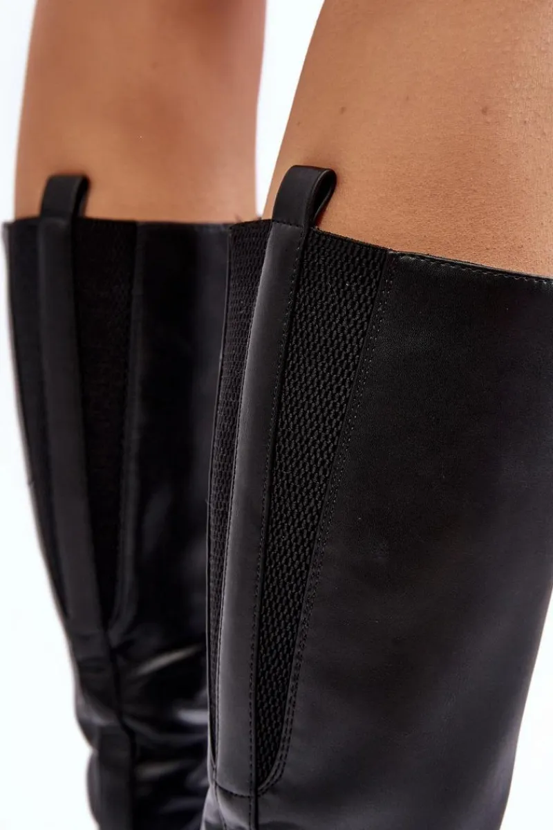 Kozaki Płaskie|Kozaki Przed Kolano>Buty Sergio Leone Kozaki Damskie Ocieplane Na Płaskim Obcasie Czarne Evelio