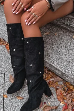 Outlet Kozaki Damskie Ocieplane Na Słupku Z Ozdobnymi Detalami Czarne Lucinda Damskie Kozaki Ocieplane|Kozaki Na Słupku