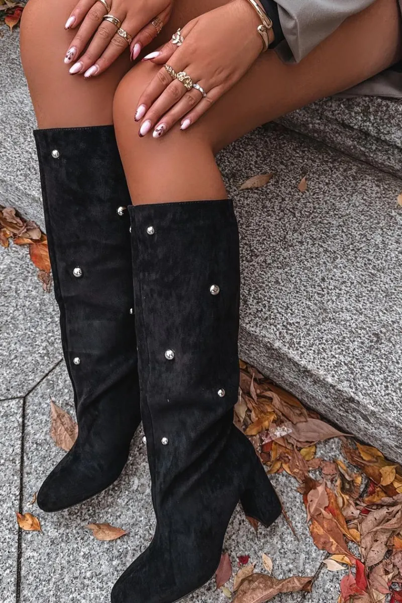 Outlet Kozaki Damskie Ocieplane Na Słupku Z Ozdobnymi Detalami Czarne Lucinda Damskie Kozaki Ocieplane|Kozaki Na Słupku