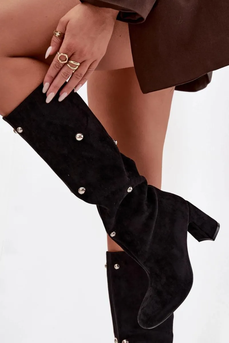 Outlet Kozaki Damskie Ocieplane Na Słupku Z Ozdobnymi Detalami Czarne Lucinda Damskie Kozaki Ocieplane|Kozaki Na Słupku