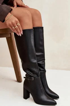 Kozaki Ocieplane|Kozaki Na Słupku>Boto Kozaki Damskie Ocieplane Na Słupku Z Klamrą Czarne Fionelle