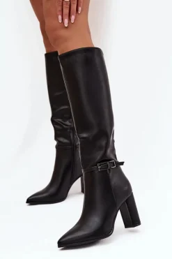 Kozaki Ocieplane|Kozaki Na Słupku>Boto Kozaki Damskie Ocieplane Na Słupku Z Klamrą Czarne Fionelle