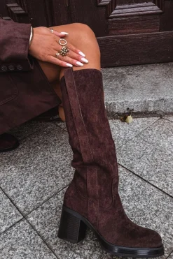 Kozaki Damskie Ocieplane Na Masywnym Słupku Czekoladowe Sanelle Damskie Kozaki Ocieplane|Kozaki Na Słupku