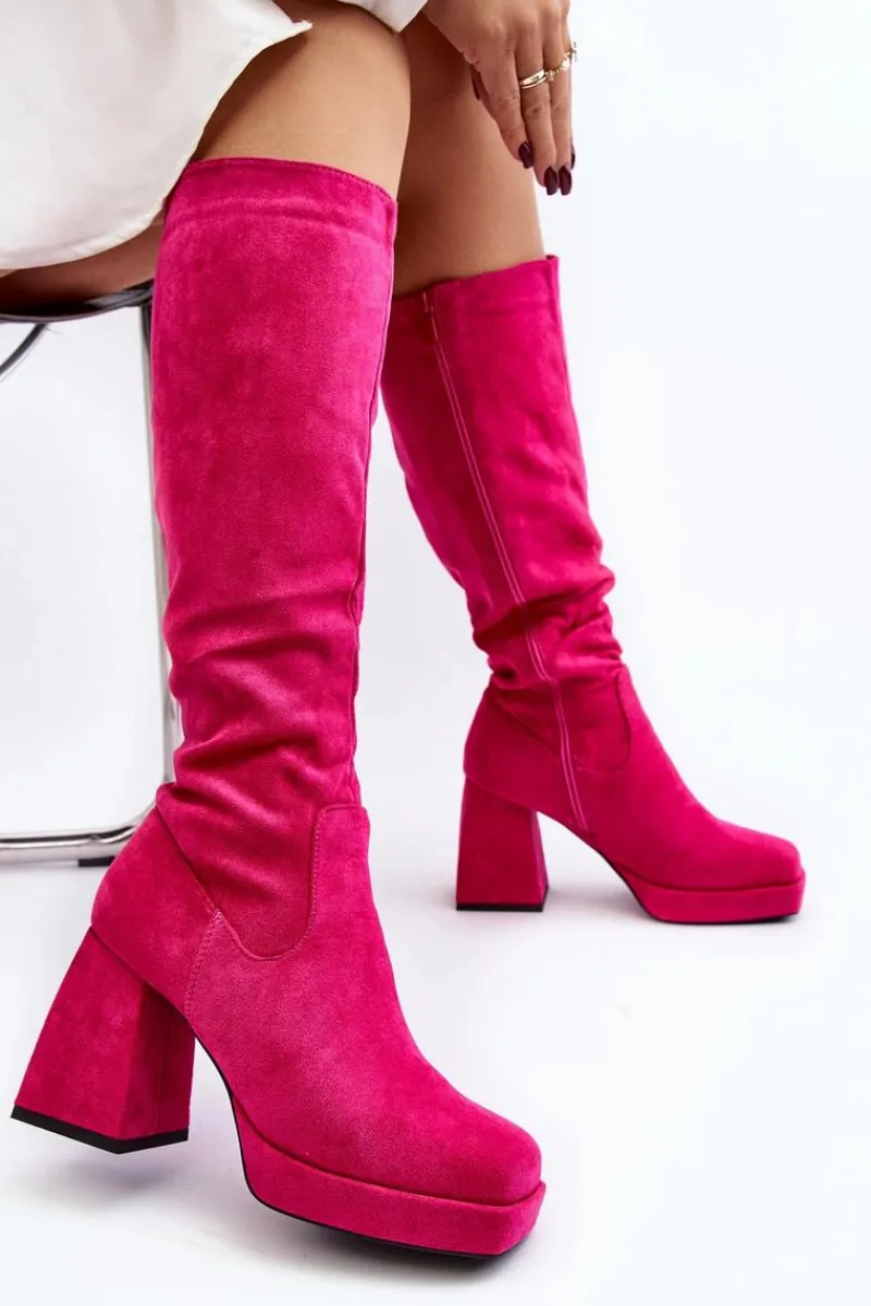 Kozaki Wiosenne|Kozaki Przed Kolano>Boto Kozaki Damskie Ocieplane Na Masywnym Obcasie Fuksja Layala